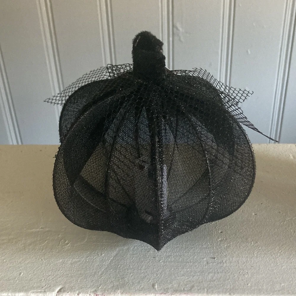 NWT- 2- Elegant Black Lace Covered Light Up LED Halloween Pumpkin Decorations